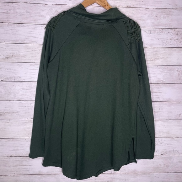 French Laundry Green Fringe Cowl Neck Sweater Large - Picture 4 of 5